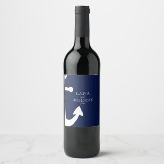 Étiquette Pour Bouteilles De Vin Bleu marine, nautique avec Ancre