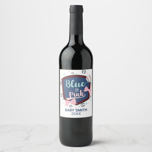 Étiquette Pour Bouteilles De Vin bleu ou rose Baseball ou arcs Genre Reveal Paper (Devant)