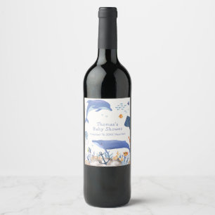 Étiquette Pour Bouteilles De Vin Bleu Rustique Océan Dolphin Whale Boy Baby shower
