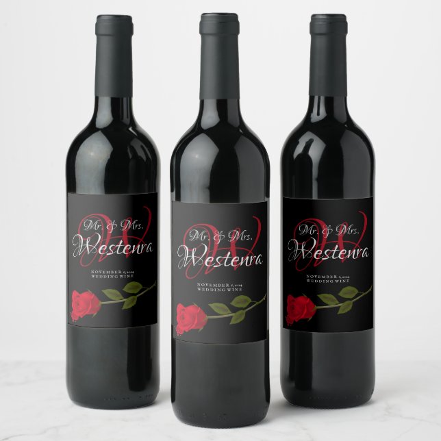 Étiquette Pour Bouteilles De Vin Bloody Rose élégant noir mariage gothique (Bouteilles)