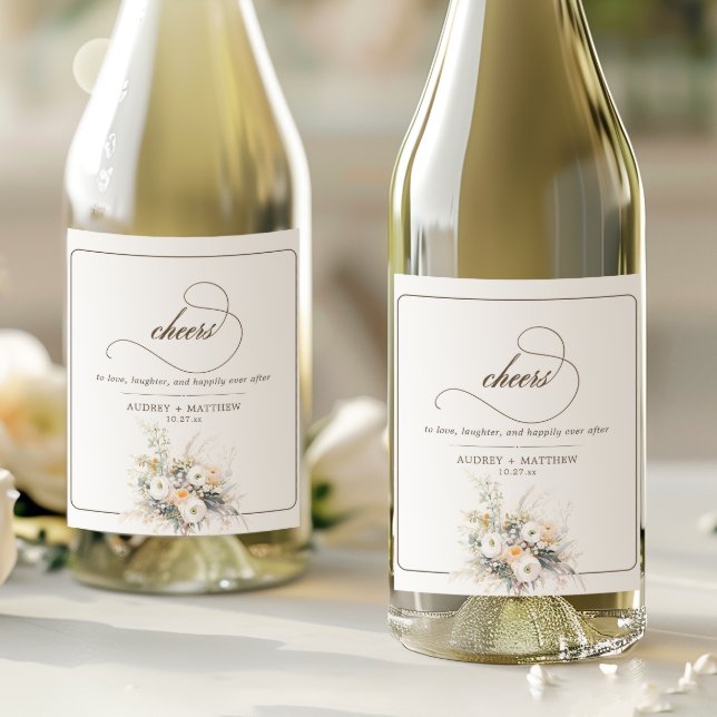 Étiquette Pour Bouteilles De Vin Blooms blancs rustiques bravo Mariage (Créateur téléchargé)