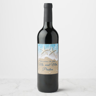 Étiquette Pour Bouteilles De Vin Blue Beach Waves & Starfish