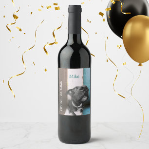 Étiquette Pour Bouteilles De Vin Blue Brown Funny 50e Chien gros plan