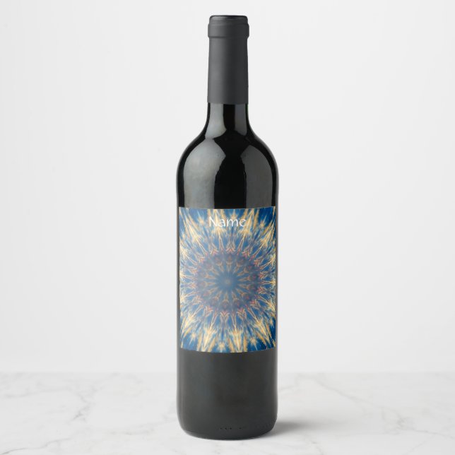 Étiquette Pour Bouteilles De Vin Blue Chakra Kaleidoscope Thunder_Cove (Devant)