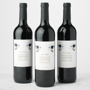 Étiquette Pour Bouteilles De Vin Blue Gold Flowers garçons jumeaux 1er anniversaire