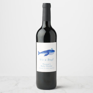 Étiquette Pour Bouteilles De Vin Blue Modern Boy Under the Sea Whale Baby shower