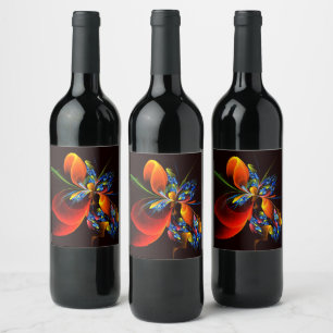 Étiquette Pour Bouteilles De Vin Blue Orange Floral Moderne Art Abstrait Motif #03