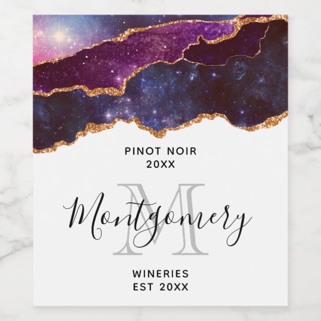 Étiquette Pour Bouteilles De Vin Blue & Purple Space & Stars Agate Wine Making (Étiquettes simples)