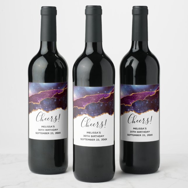 Étiquette Pour Bouteilles De Vin Blue & Purple Space & Stars Moderne Agate Annivers (Bouteilles)