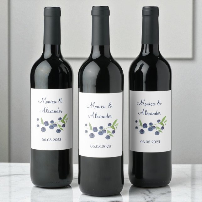 Étiquette Pour Bouteilles De Vin Blueberries Fruits bleuets Mariage d'été (Créateur téléchargé)