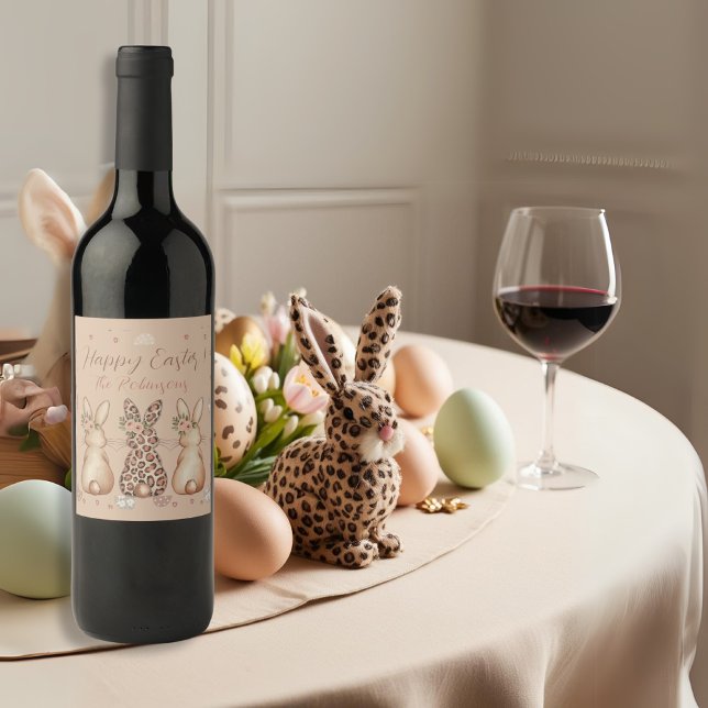 Étiquette Pour Bouteilles De Vin Blush Boho Bunny Pâques (Blush Boho Bunny Easter custom Wine Label)