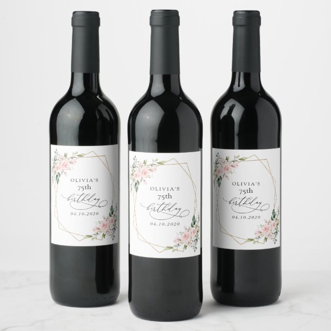 Étiquette Pour Bouteilles De Vin Blush Flowers, Pink Flowers, Boho, Birthday (Bouteilles)