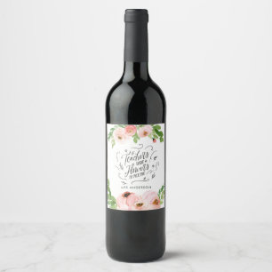 Étiquette Pour Bouteilles De Vin Blush rose floral merci enseignant cadeau