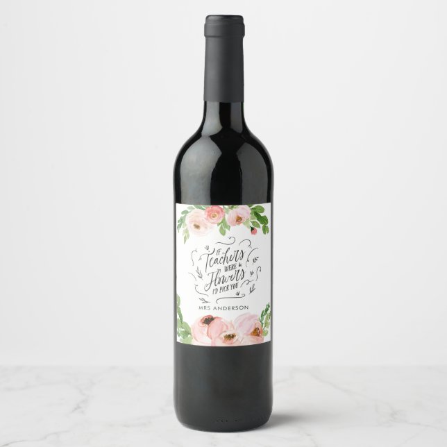 Étiquette Pour Bouteilles De Vin Blush rose floral merci enseignant cadeau (Devant)