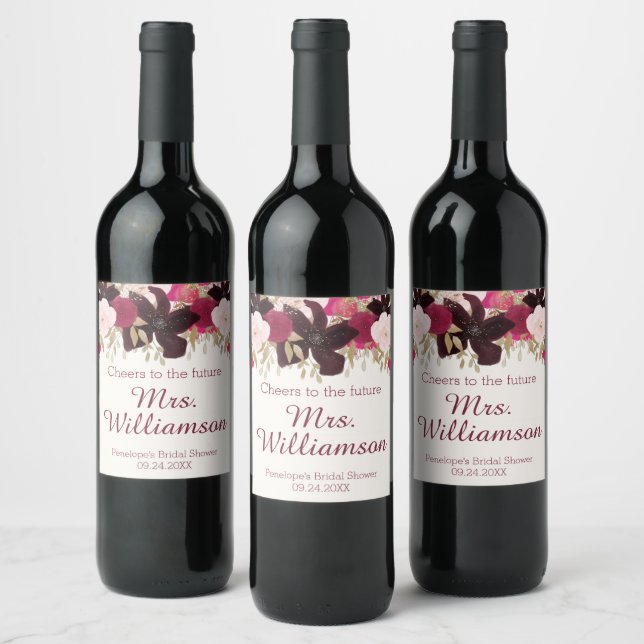 Étiquette Pour Bouteilles De Vin Bohemian Floral Future Mme Fête des mariées Étique (Bouteilles)