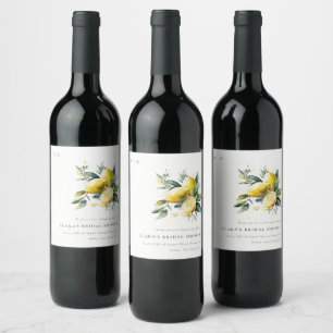 Étiquette Pour Bouteilles De Vin Boho Aquarelle Jaune Citron Jardin Mariage