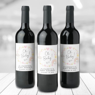 Étiquette Pour Bouteilles De Vin Boho Arc-en-ciel Aquarelle bébé fille douche