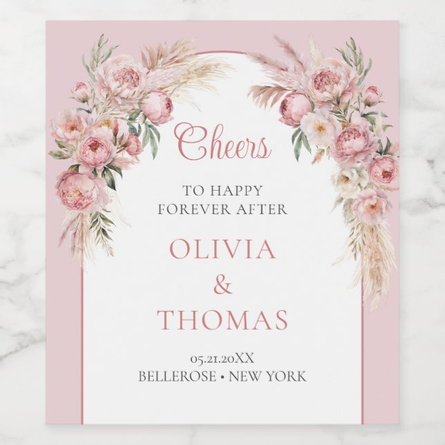 Étiquette Pour Bouteilles De Vin Boho arch pelouse blush pampas herbe eucalyptus (Étiquettes simples)