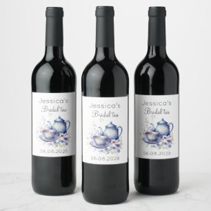 Étiquette Pour Bouteilles De Vin Boho Bridal Tea Blue Floral Fête des mariées Vinta
