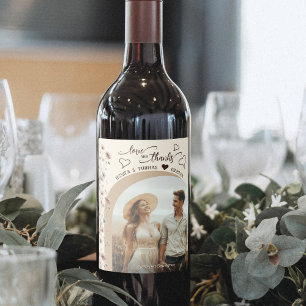 Étiquette Pour Bouteilles De Vin Boho Fleurs sauvages Love Thanks Photo Hearts Mari