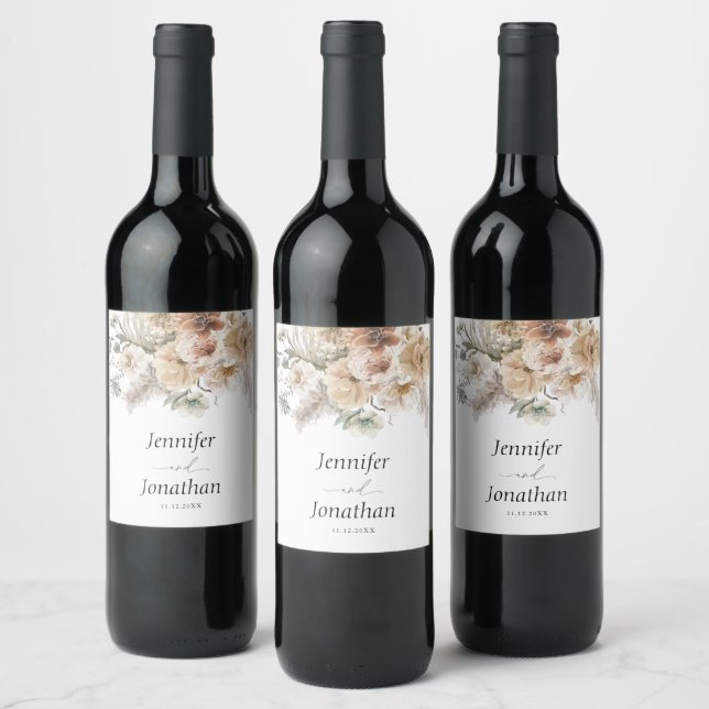 Étiquette Pour Bouteilles De Vin Boho Floral Mariage Personnalisé (Bouteilles)