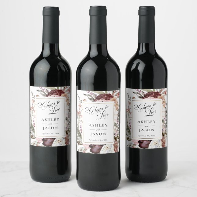 Étiquette Pour Bouteilles De Vin Boho Imaginaire aquarelle Mariage floral (Bouteilles)