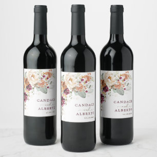 Étiquette Pour Bouteilles De Vin Boho Maroon Burnt Orange Floral Wedding Faveurs