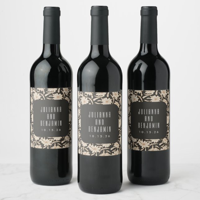Étiquette Pour Bouteilles De Vin Boho Moderne Botanique Noir ivoire Mariage Personn (Bouteilles)