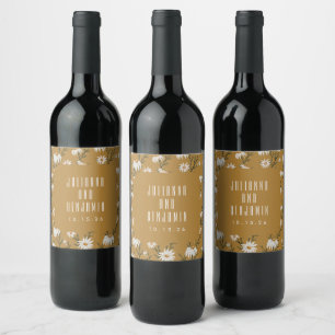 Étiquette Pour Bouteilles De Vin Boho Rustique Floral Jaune Moutarde Mariage Sur Me