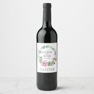Étiquette Pour Bouteilles De Vin Boho Watercolor Floral & Butterfly MARIAGE