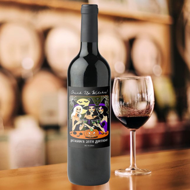 Étiquette Pour Bouteilles De Vin Boire des sorcières adulte fête d'anniversaire d'H (Drink up witches Halloween birthday party tableware favors personalized wine bottle labels)