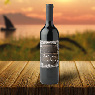 Étiquette Pour Bouteilles De Vin Bois rustique et dentelle Merci Mariage