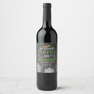 Étiquette Pour Bouteilles De Vin Bois rustique   Mistletoe de Noël & Snowflakes