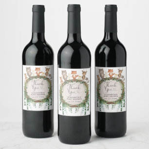 Étiquette Pour Bouteilles De Vin Bois rustique Verdure Animaux Bébés préférés