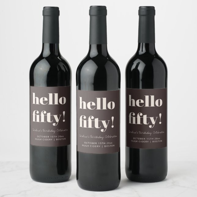 Étiquette Pour Bouteilles De Vin Bold Earthy Brown Modern 50th Birthday Custom (Bouteilles)