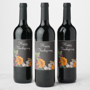 Étiquette Pour Bouteilles De Vin Bon thanksgiving aquarelle Citrouilles automne