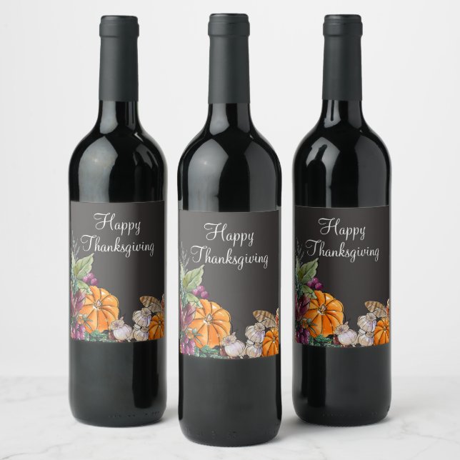 Étiquette Pour Bouteilles De Vin Bon thanksgiving aquarelle Citrouilles automne (Bouteilles)