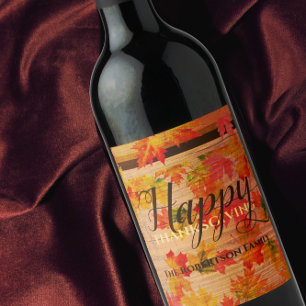 Étiquette Pour Bouteilles De Vin Bon thanksgiving Automne Feuilles d'érable sur la 