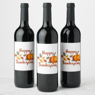 Étiquette Pour Bouteilles De Vin Bon thanksgiving Citrouille Feuilles d'automne pla