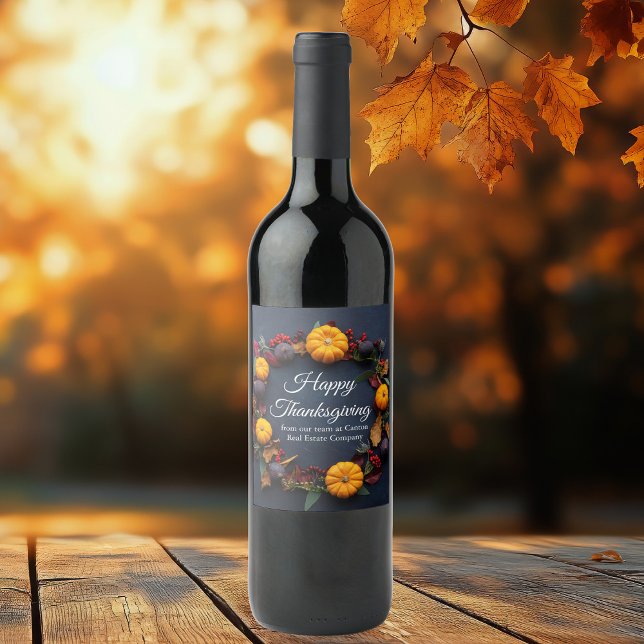 Étiquette Pour Bouteilles De Vin Bon thanksgiving Custom Citrouille Wreath Moderne (Créateur téléchargé)