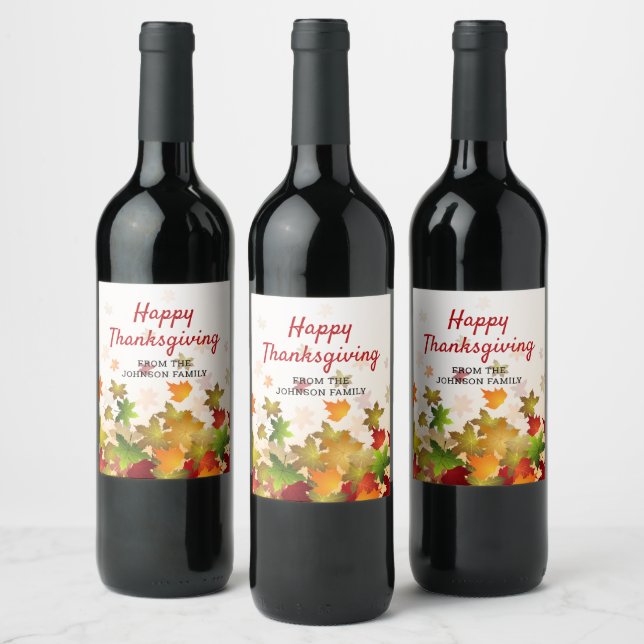 Étiquette Pour Bouteilles De Vin Bon thanksgiving Feuilles automnales Nom personnal (Bouteilles)