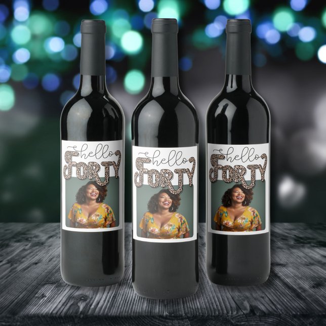 Étiquette Pour Bouteilles De Vin Bonjour 40, quarante photo personnalisée, 40e anni (Créateur téléchargé)