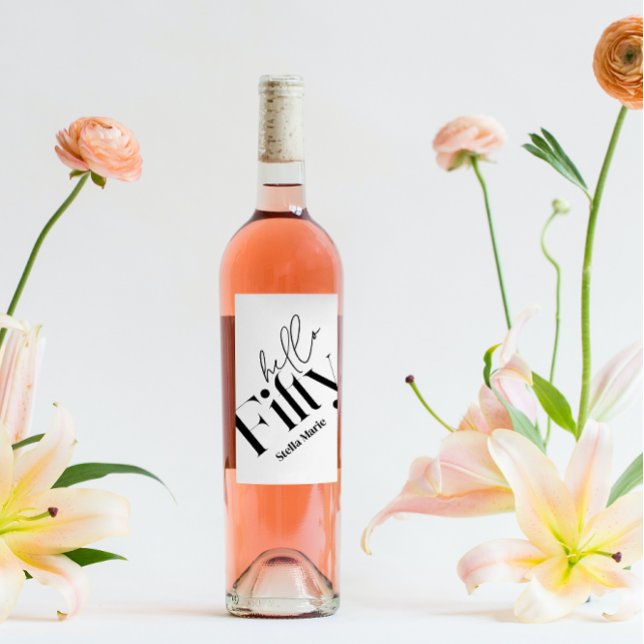 Étiquette Pour Bouteilles De Vin Bonjour cinquante moderne minimaliste élégant 50e  (Créateur téléchargé)