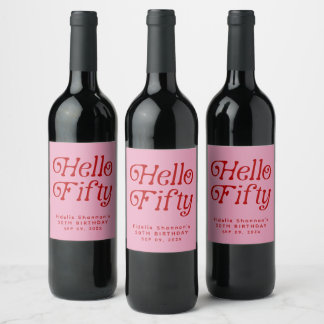 Étiquette Pour Bouteilles De Vin Bonjour Cinquante Retro 50e fête d'anniversaire