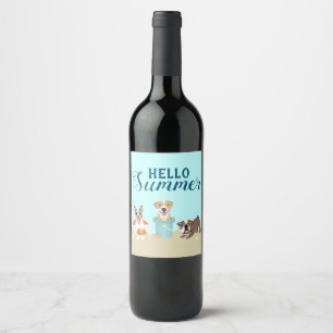 Étiquette Pour Bouteilles De Vin Bonjour Summer Beach Chiens Bleus