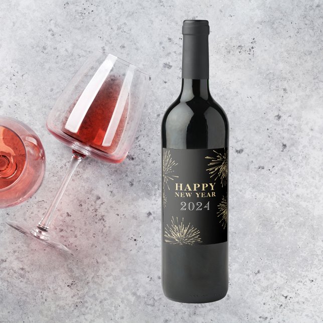 Étiquette Pour Bouteilles De Vin Bonne année Black Gold (Créateur téléchargé)