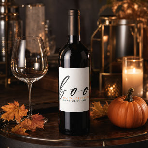 Étiquette Pour Bouteilles De Vin Boo personnalisé Joyeux Halloween Blanc