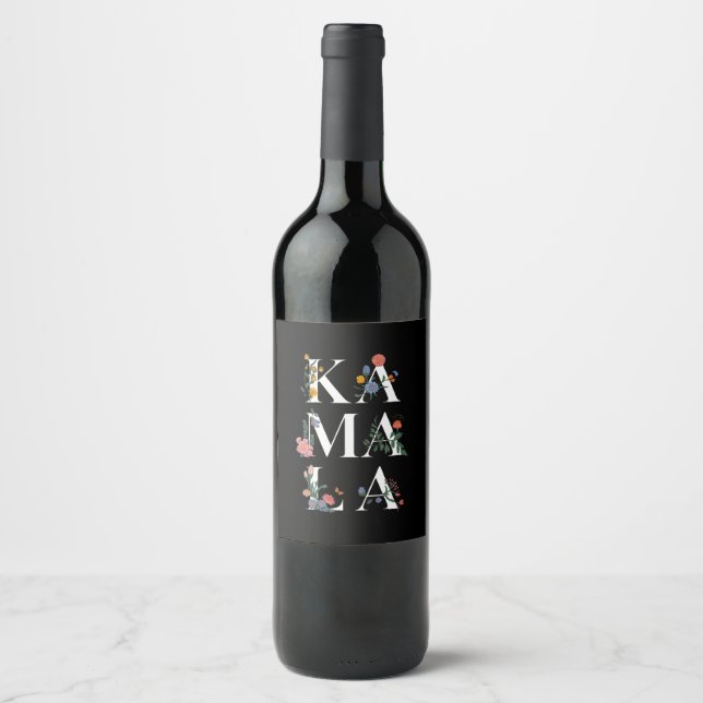 Étiquette Pour Bouteilles De Vin Botanical Kamala Harris Voter Floral 2024 (Devant)