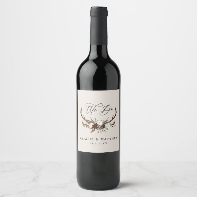Étiquette Pour Bouteilles De Vin botanique fleurie rustique mariage personnalisé (Devant)