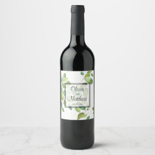 Étiquette Pour Bouteilles De Vin Botanique verte élégante aquarelle verdure
